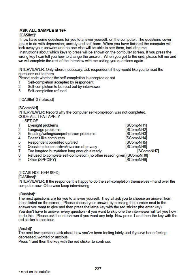 Household questionnaire, individual and biological module questionnaires