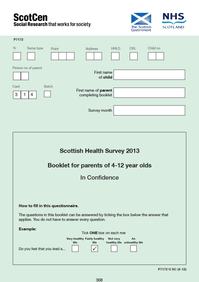 Self-completion booklet for parents of 4-12 year olds