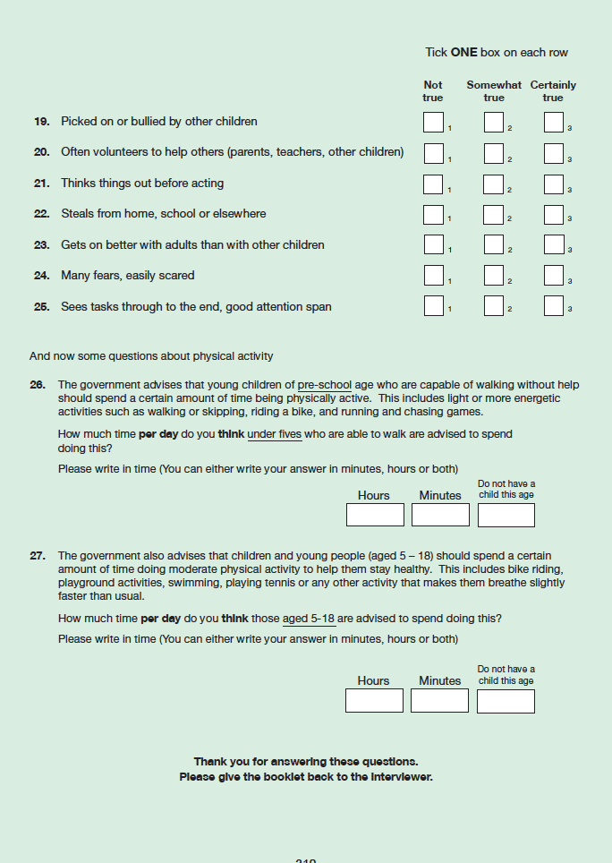 Self-completion booklet for parents of 4-12 year olds
