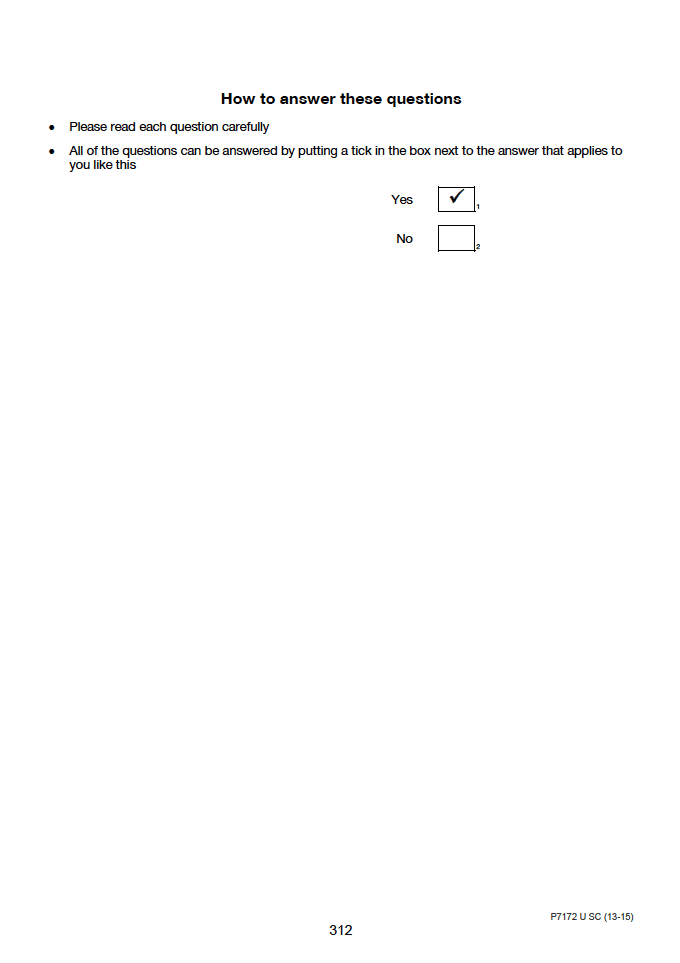 Self-completion booklet for 13-15 year olds