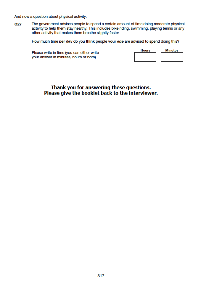 Self-completion booklet for 13-15 year olds