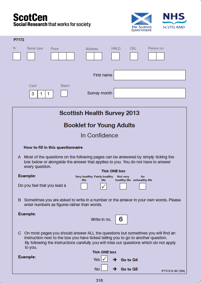 Self-completion booklet for young adults