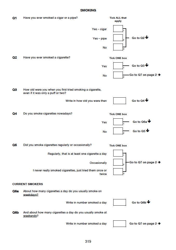 Self-completion booklet for young adults