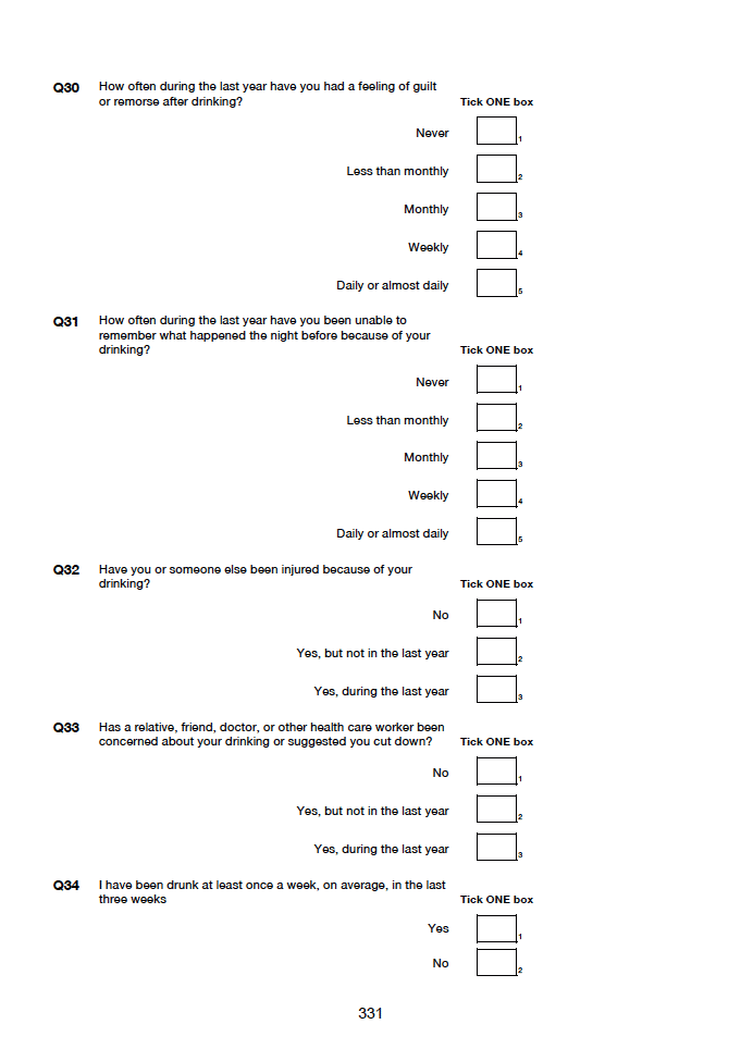 Self-completion booklet for young adults