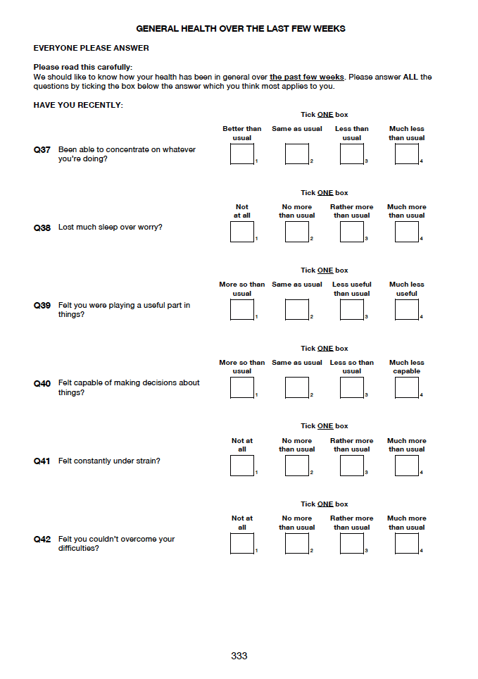 Self-completion booklet for young adults