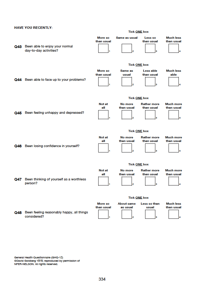 Self-completion booklet for young adults