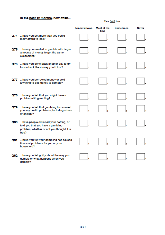 Self-completion booklet for young adults