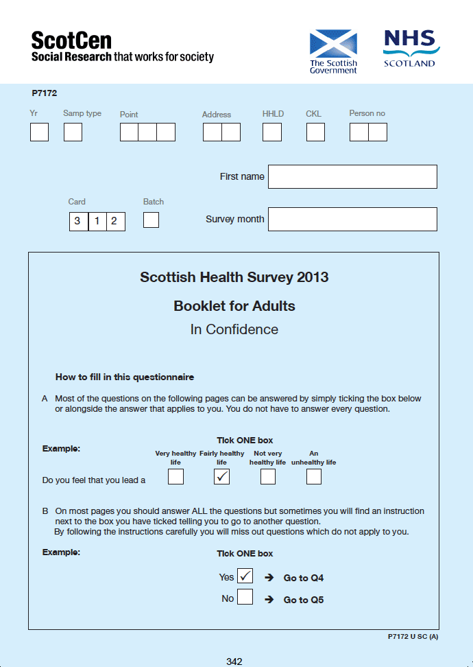 Self-completion booklet for adults