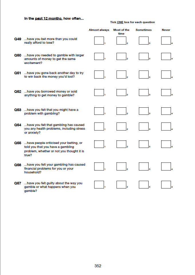 Self-completion booklet for adults