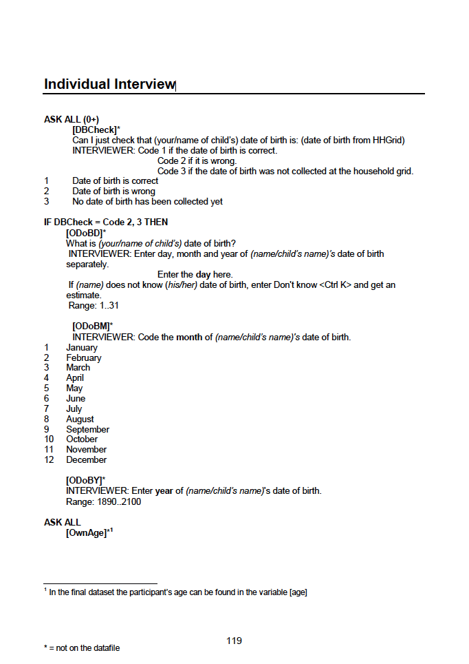 Household questionnaire, individual and biological module questionnaires