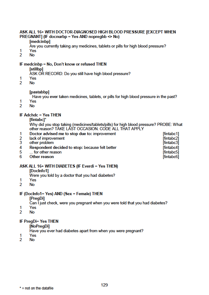 Household questionnaire, individual and biological module questionnaires