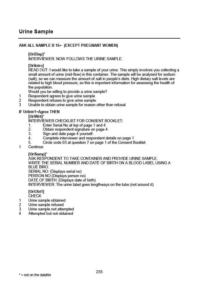 Household questionnaire, individual and biological module questionnaires