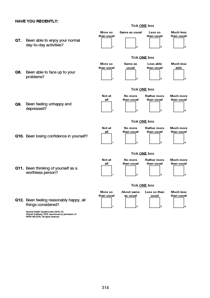 Self-completion booklet for 13-15 year olds