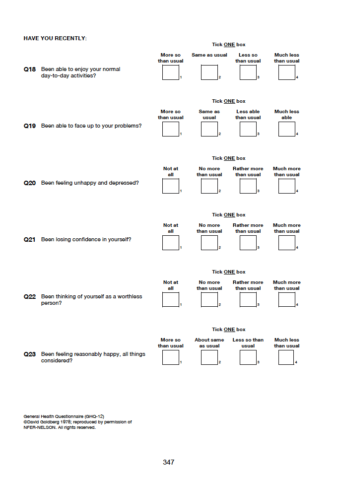 Self-completion booklet for adults