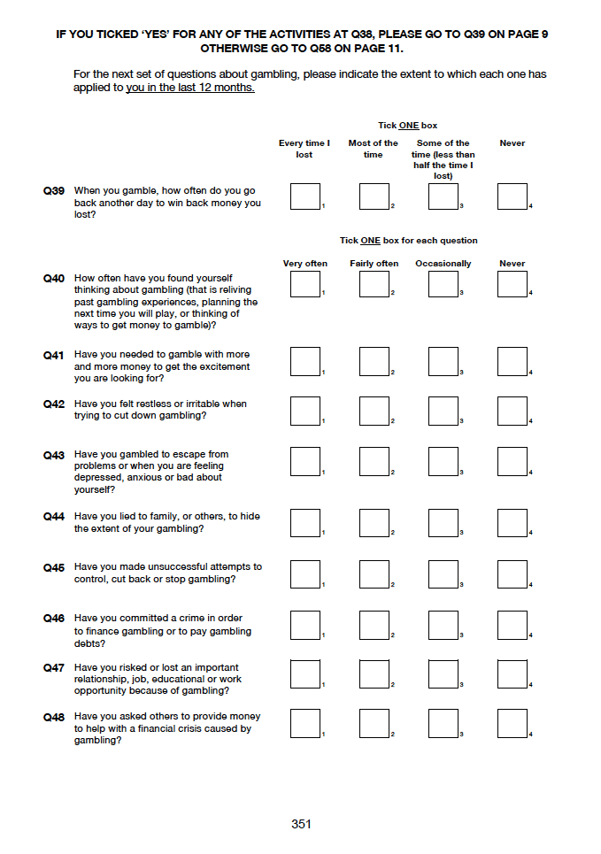Self-completion booklet for adults