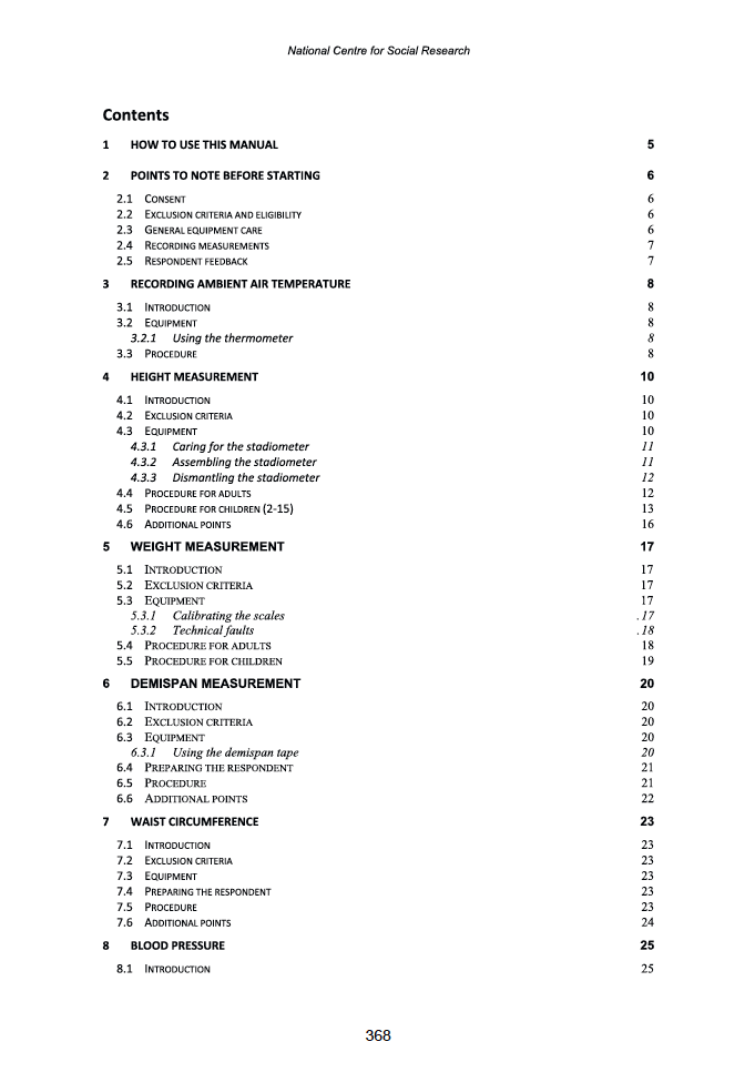 Physical measures and biological sample collection protocols