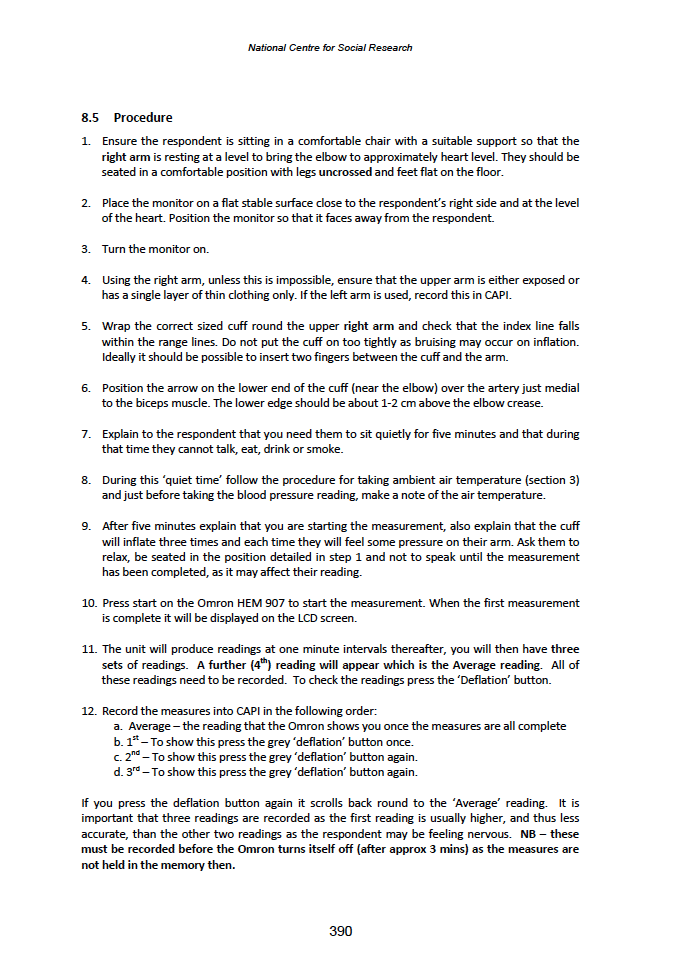 Physical measures and biological sample collection protocols