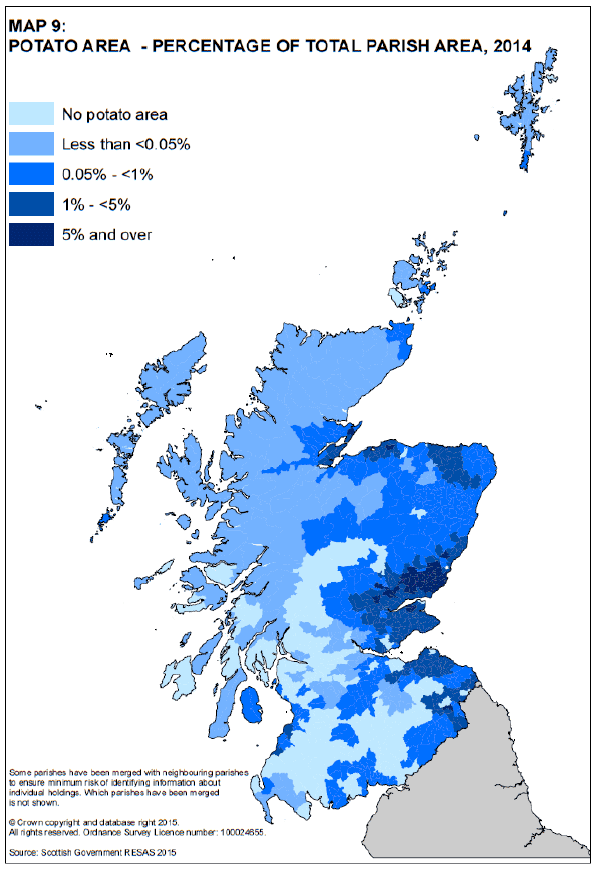 Map 9: Potato Area - Percentage of total Parish Area, 2014