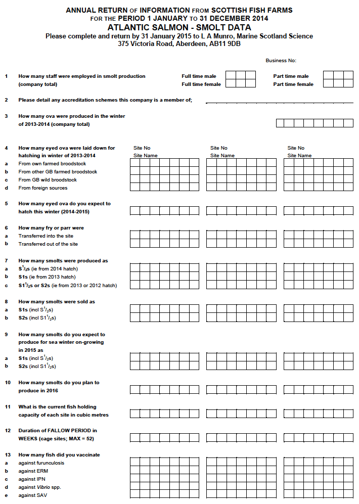 Questionnaire - Atlantic Salmon - Smolt Data