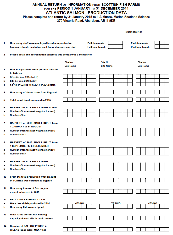 Questionnaire - Atlantic Salmon - Production Data