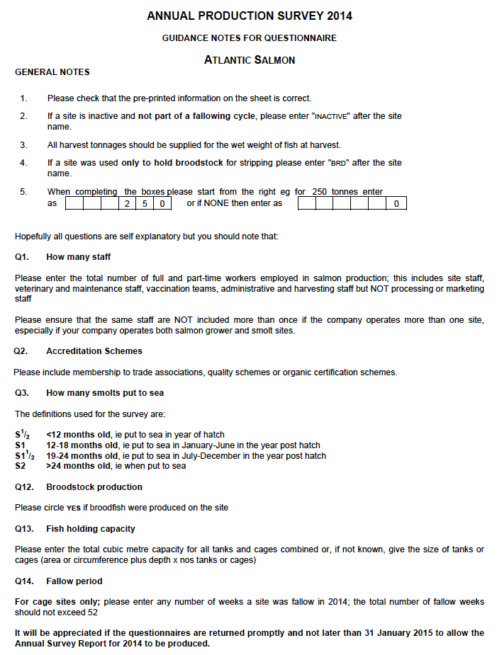Guidance Notes for Questionnaire - Atlantic Salmon