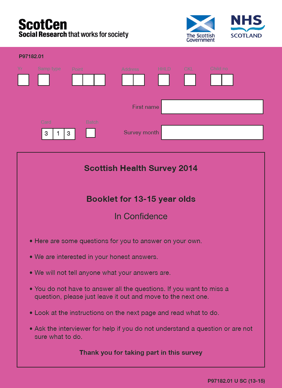 Scottish Health Survey 2014 Booklet for 13-15 year olds