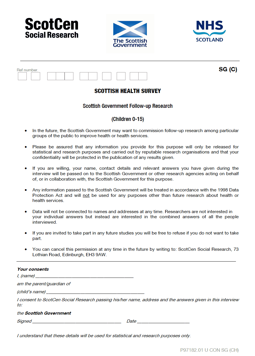 Scottish Government Follow-up Research (Children 0-15)