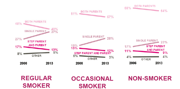 Figure 4.2 - Different family structure within smoking status groups