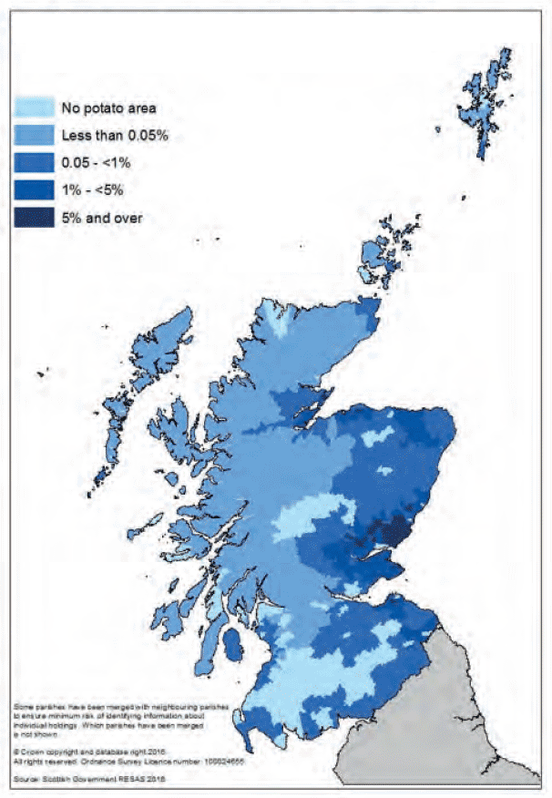 Map 9 Potato area, percentage of total parish area