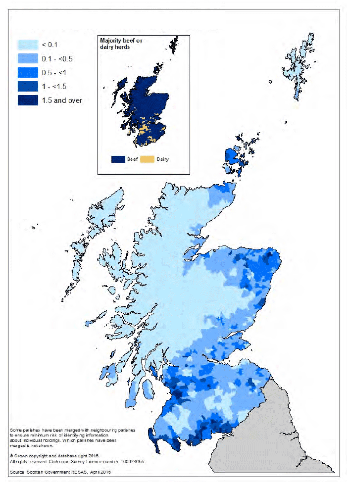 Map 10 Cattle per hectare in parish Map 10 Cattle per hectare in parish