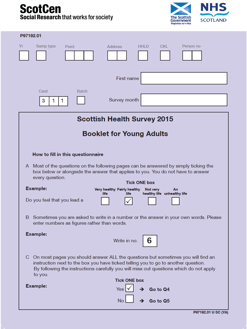 Self-completion booklet for young adults