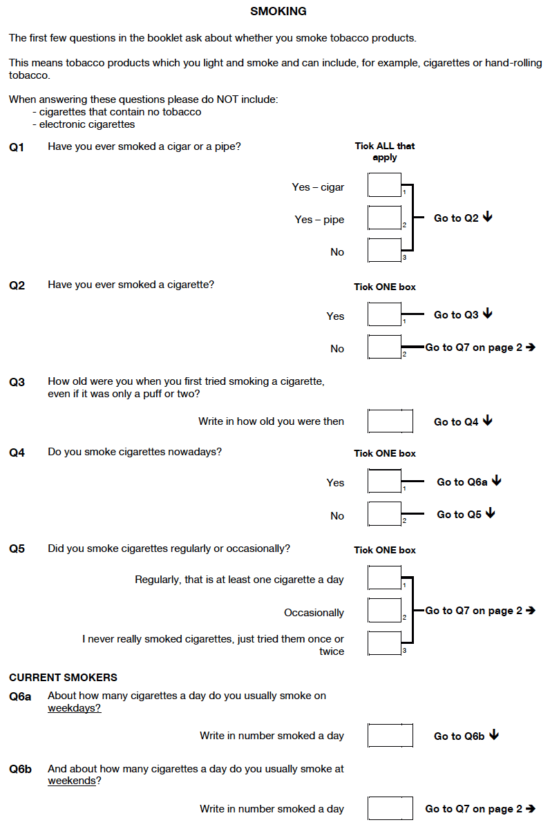 Self-completion booklet for young adults