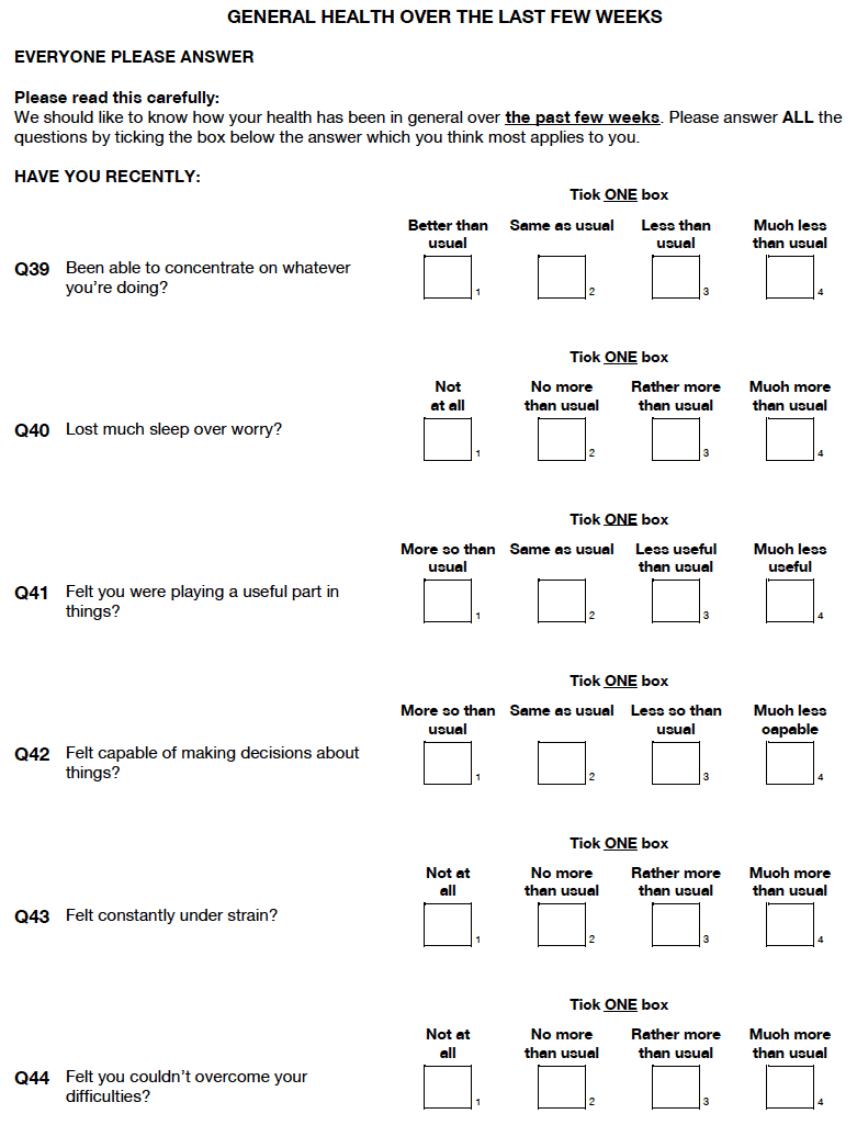 Self-completion booklet for young adults