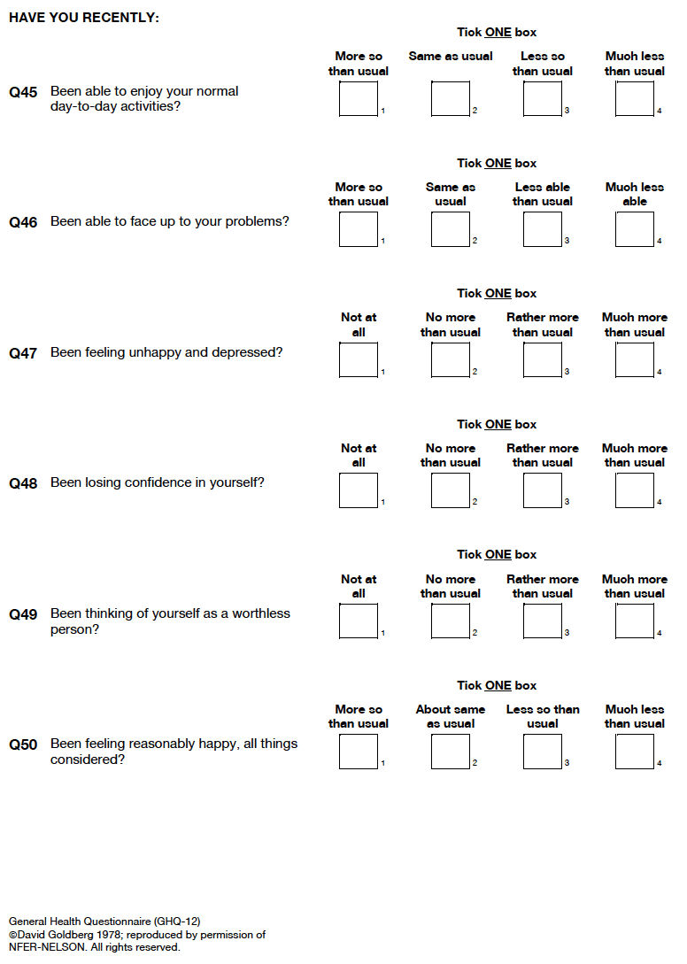 Self-completion booklet for young adults