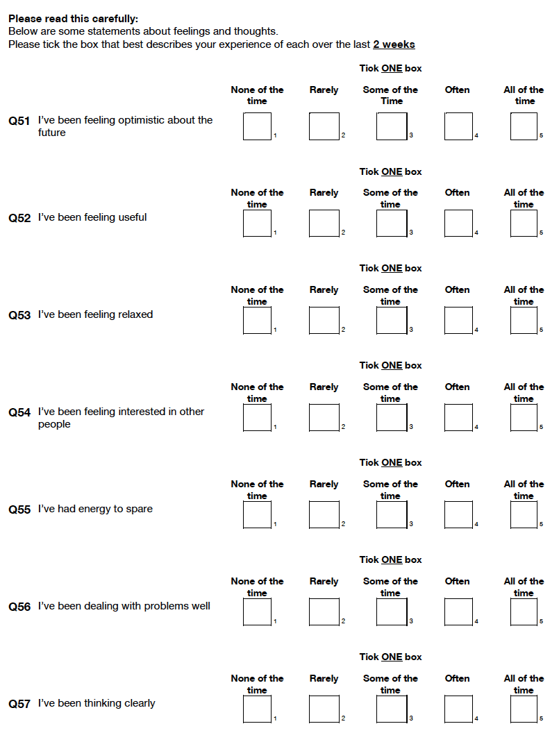 Self-completion booklet for young adults