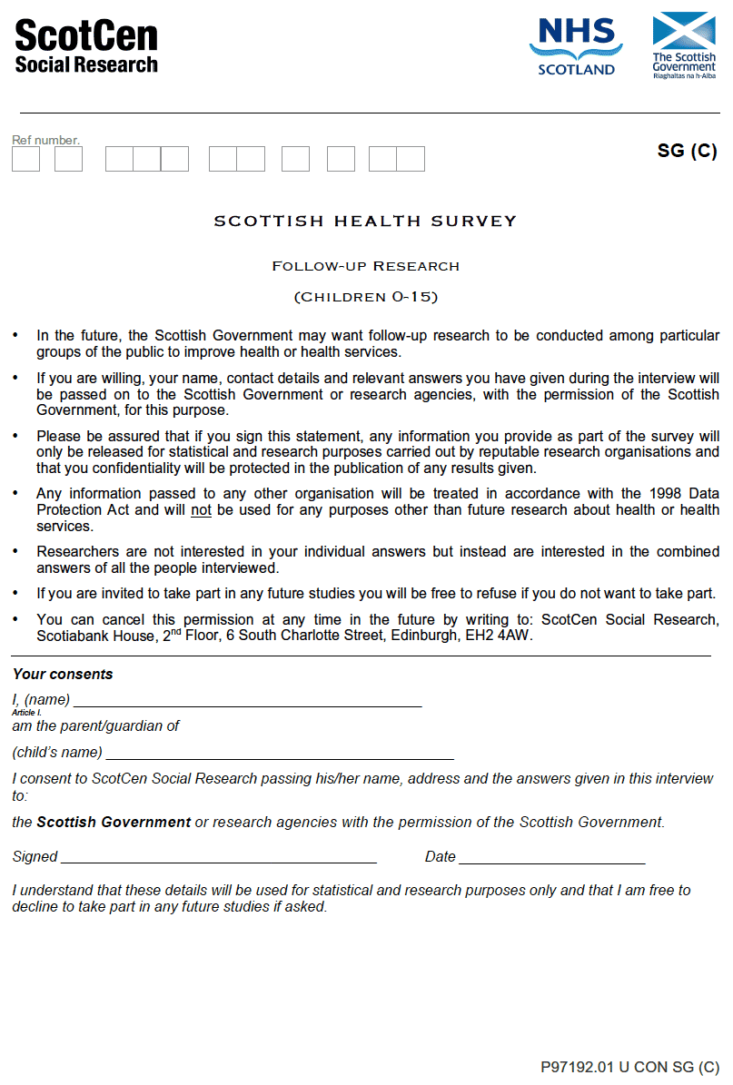SG Follow-up consent forms for adults and children