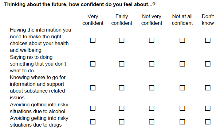 Figure A.21: Version one question about confidence in future wellbeing choices Figure A.21: Version one question about confidence in future wellbeing choices