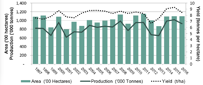 Chart 11 - Wheat: Area, Yield and Production