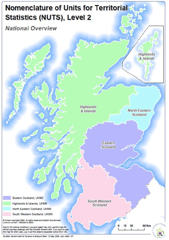 Chart 14: Map showing NUTS2 Regions of Scotland used in regional analysis Chart 14: Map showing NUTS2 Regions of Scotland used in regional analysis