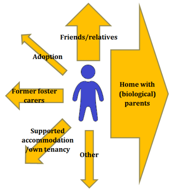 Illustration 2: Proportional representation of post-care destinations (based on table 1.5)