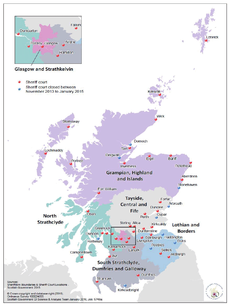 Figure 15: Location of the sheriff courts in Scotland in 2015-16 Figure 15: Location of the sheriff courts in Scotland in 2015-16