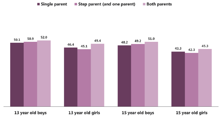 Figure 4.2: Mean WEMWBS score by family status (2015) Figure 4.2: Mean WEMWBS score by family status (2015)