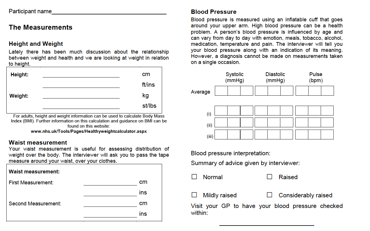Biological Measurement Record Card