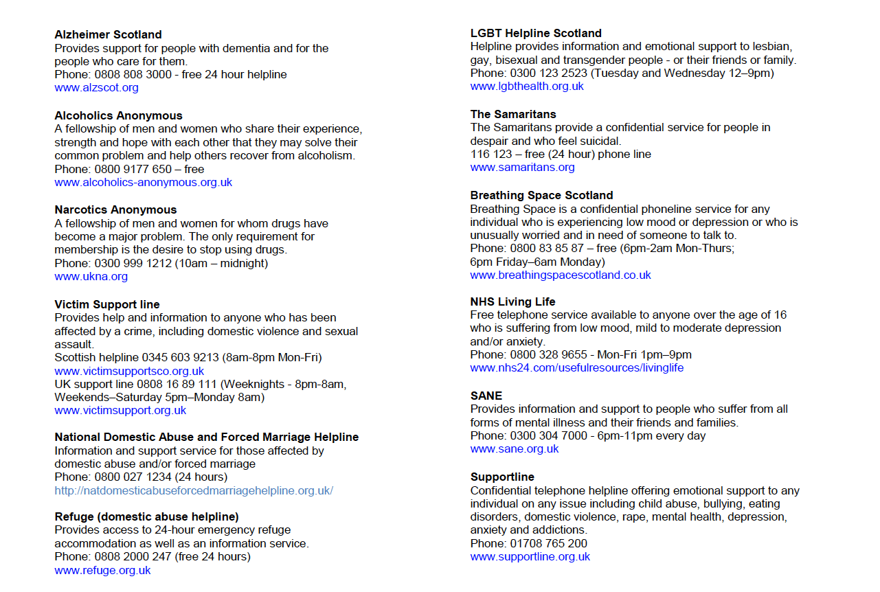 Useful Contact Leaflet