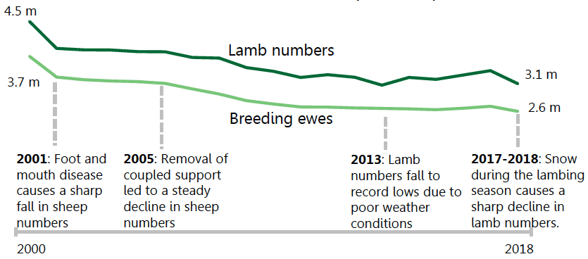 Sheep numbers June 2000-2018 (million)