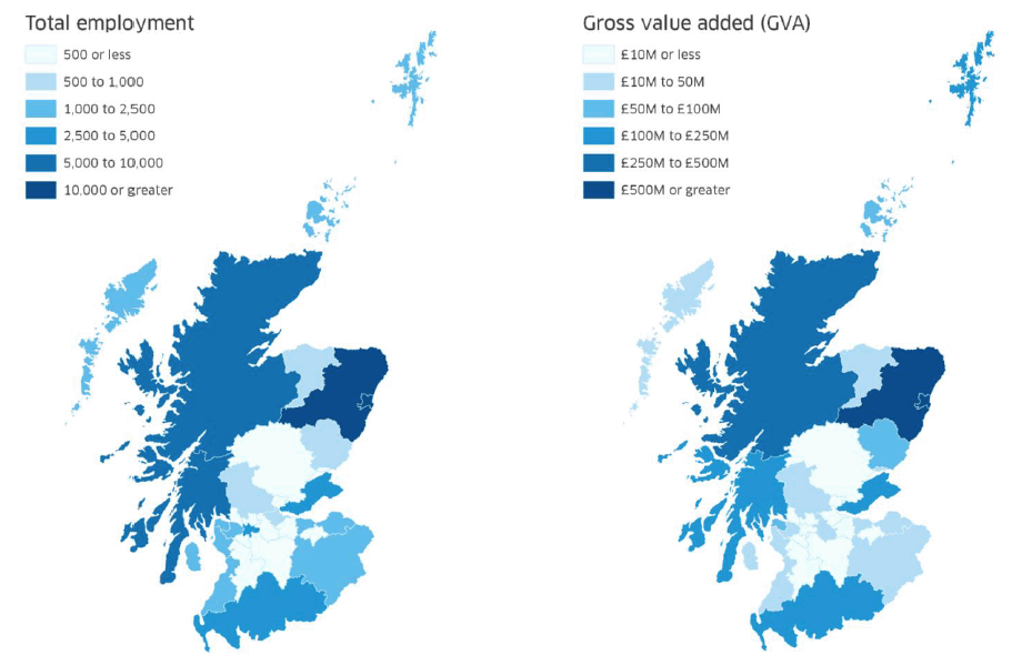 Figure 3: Marine sector – distribution of employment and GVA by local authority, 2016