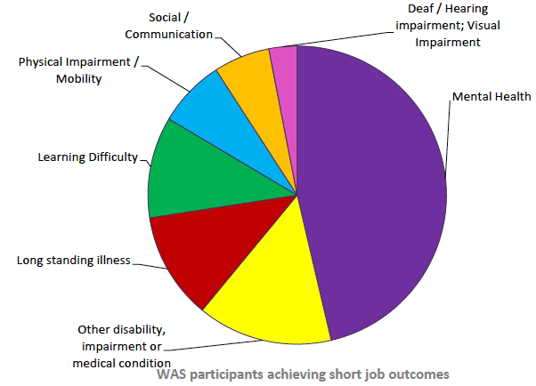 Figure 12: Type of impairment / health condition / learning difficulty reported by Work Able Scotland participants achieving short job outcomes, at 28 September 2018 Figure 12: Type of impairment / health condition / learning difficulty reported by Work Able Scotland participants achieving short job outcomes, at 28 September 2018