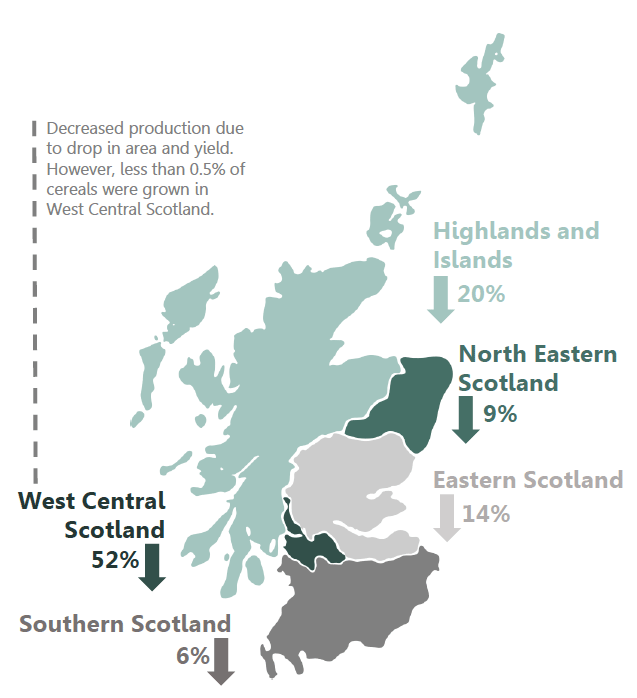 Cereal production down across all regions of Scotland Cereal production down across all regions of Scotland