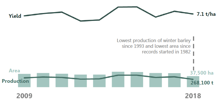 Large drop in winter barley area and production Large drop in winter barley area and production