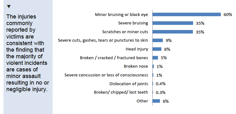 Figure 3.12: Type of injuries sustained as a proportion of violent incidents resulting in injury